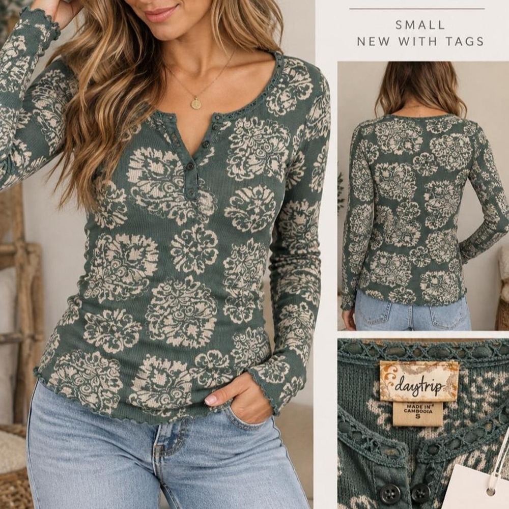 🌿 Daytrip x BKE Damask Thermal Top — NWT